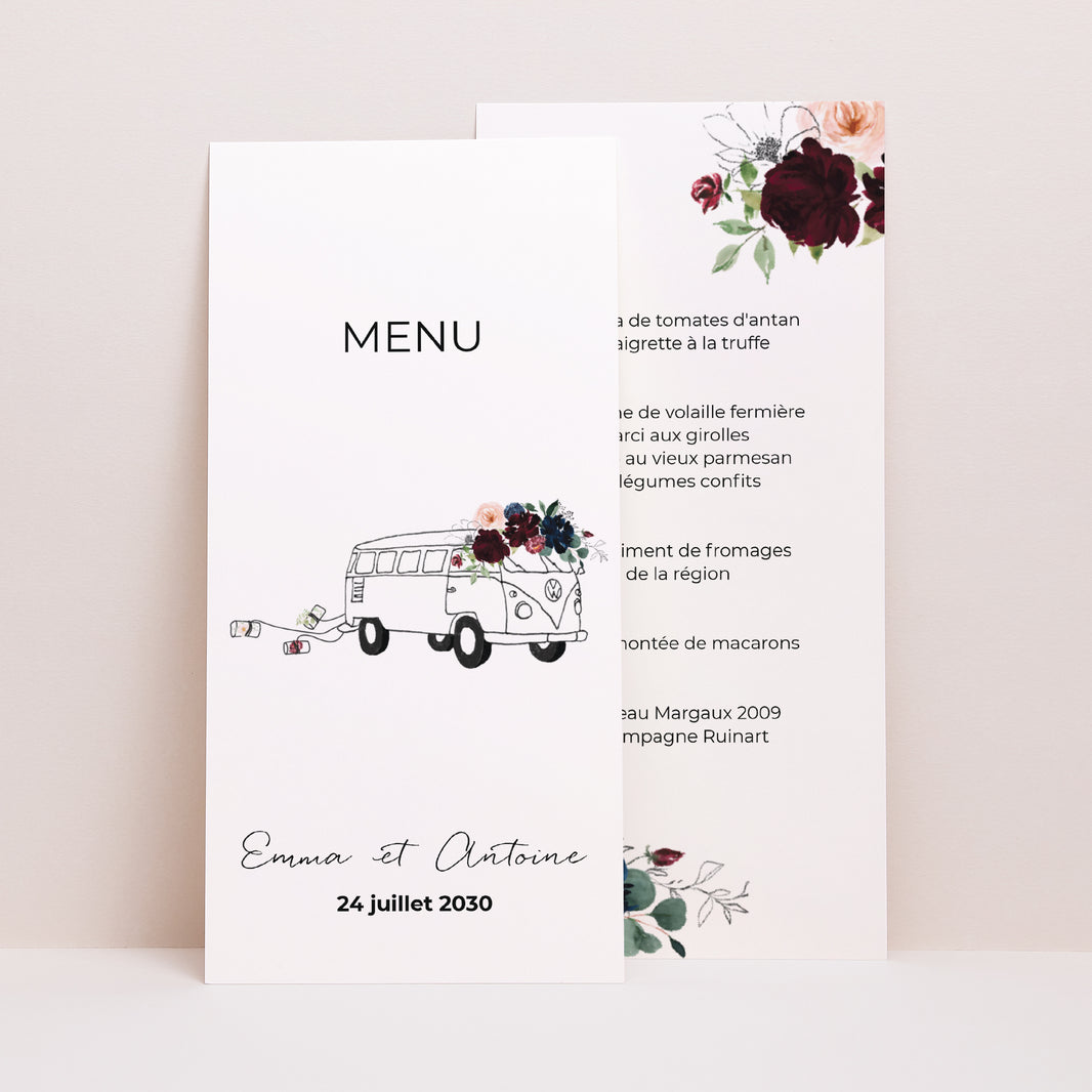 Menu Mariage Panoramique portrait Combi fleuri photo N° 1