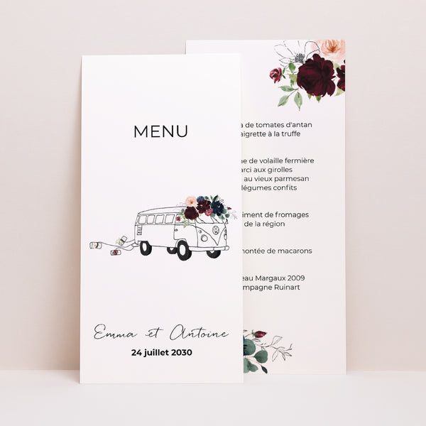 Menu Mariage Panoramique portrait Combi fleuri photo