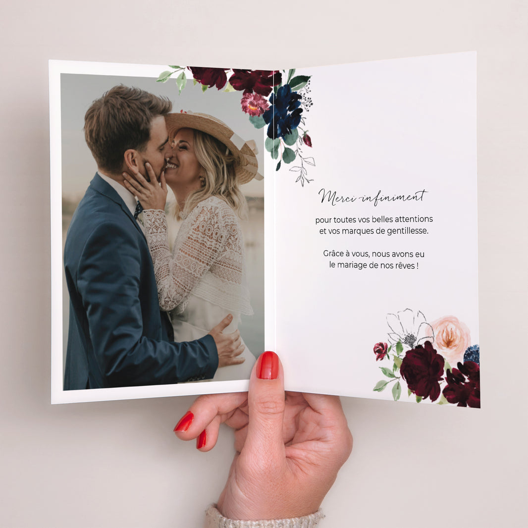 Remerciements Mariage Portrait double volet Combi fleuri photo N° 2