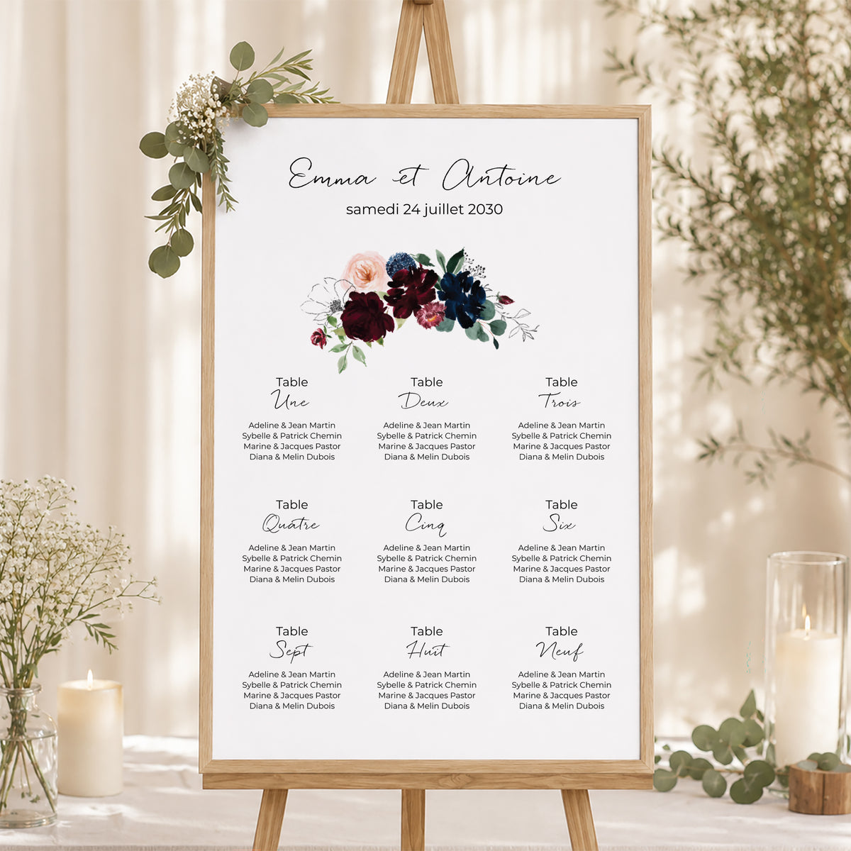 Plan de table Mariage Portrait Combi fleuri photo N° 1