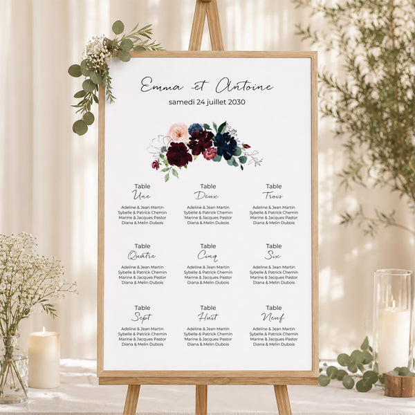 Plan de table Mariage Portrait Combi fleuri photo