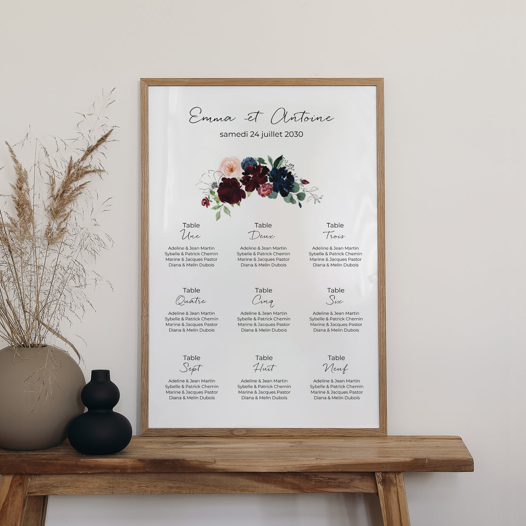 Plan de table Mariage Portrait Combi fleuri photo N° 2