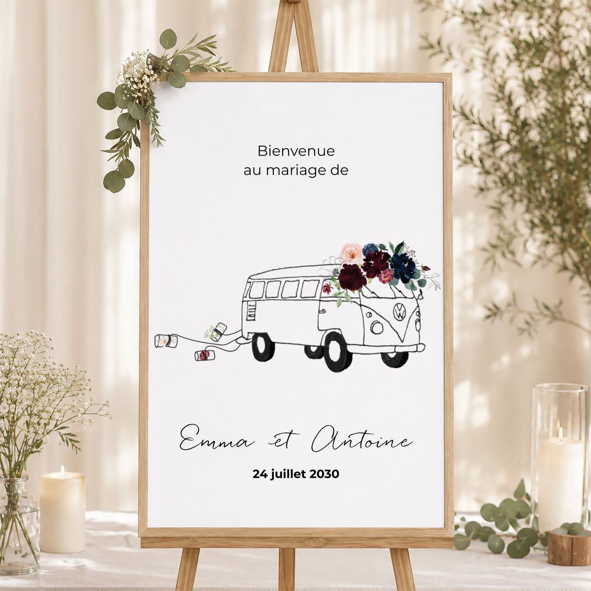 Panneau bienvenue Mariage Portrait 60 x 90 cm Combi fleuri photo N° 1