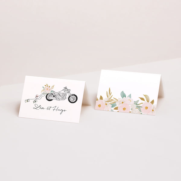 Marque-place Mariage 2 volets Harley fleurie photo