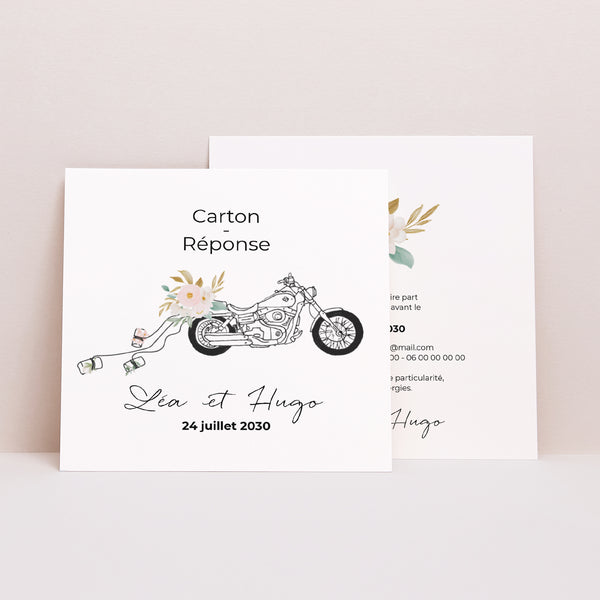 Carton réponse Mariage Carré Harley fleurie photo