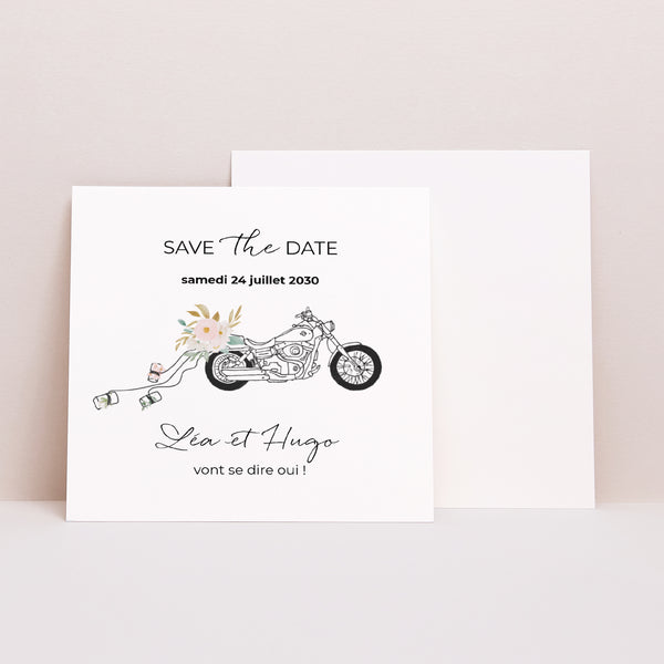 Save the date Mariage Carré Harley fleurie photo