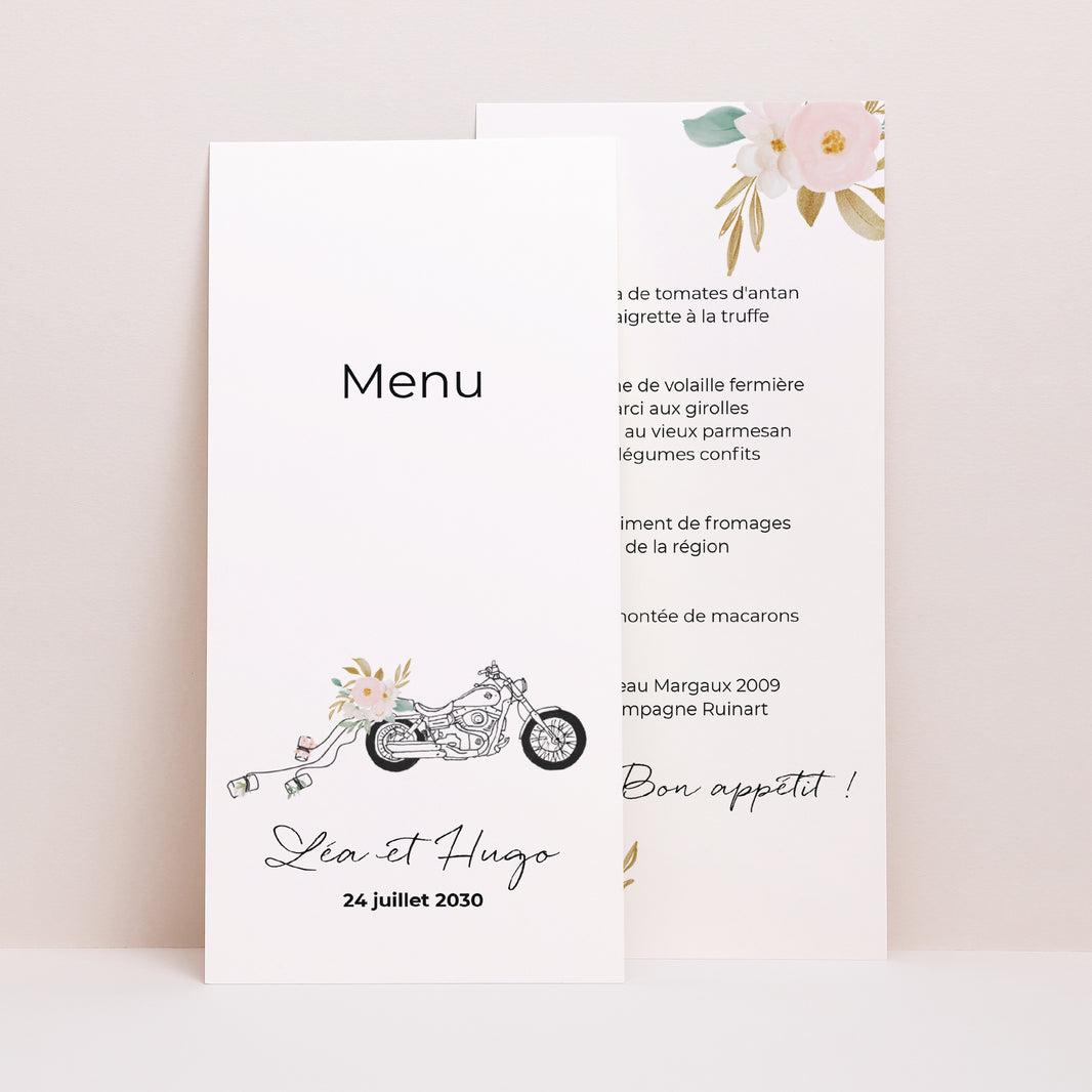 Menu Mariage Panoramique portrait Harley fleurie photo N° 1