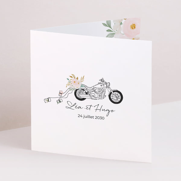 Faire-part Mariage Carré double volet Harley fleurie photo