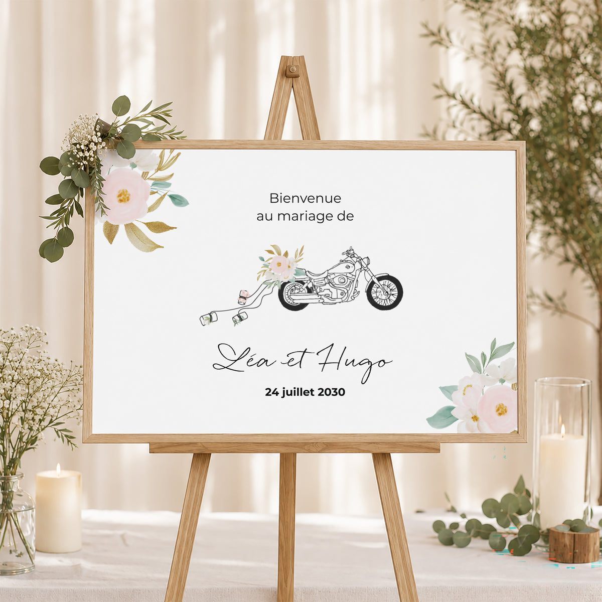 Panneau bienvenue Mariage Paysage 90 x 60 cm Harley fleurie photo N° 1