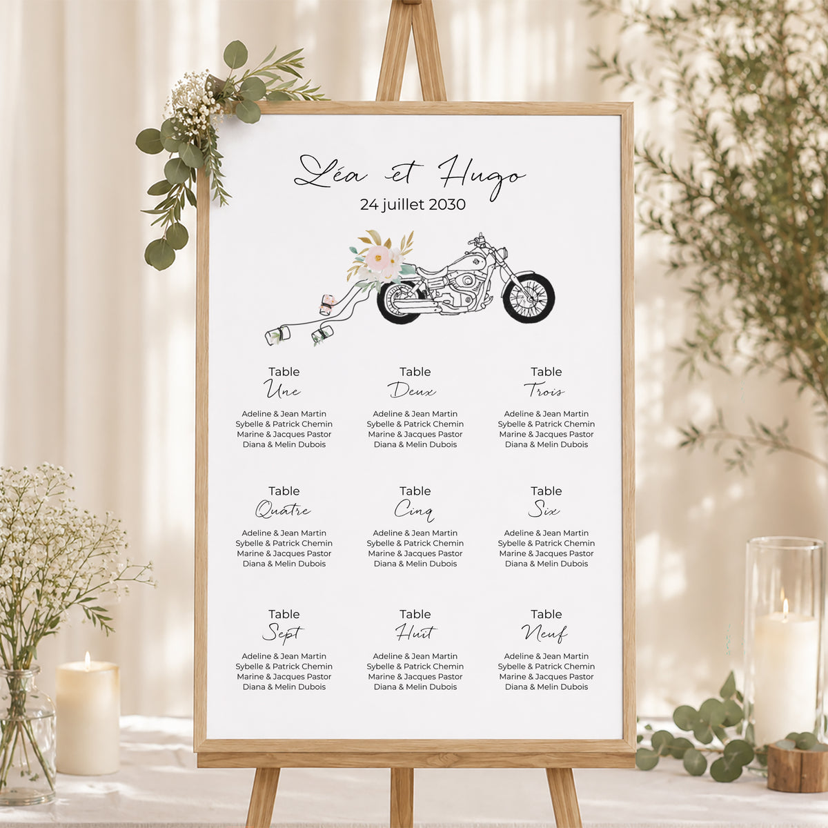 Plan de table Mariage Portrait Harley fleurie photo N° 1