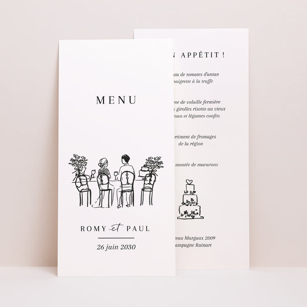 Menu Mariage Panoramique portrait Vive les jeunes mariés photo