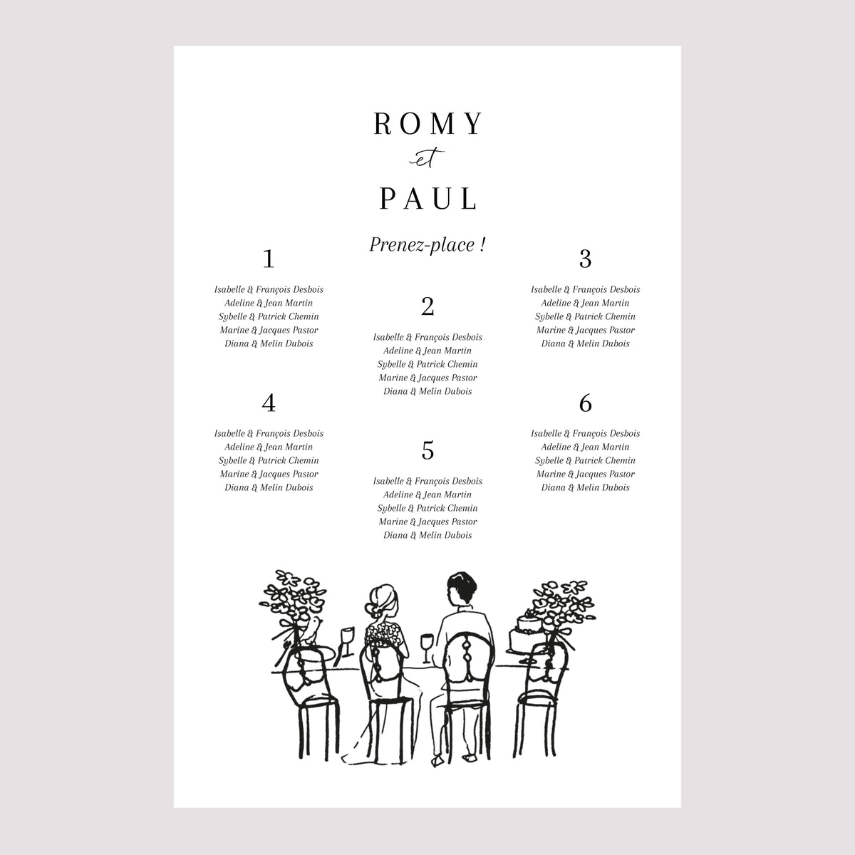 Plan de table Mariage Portrait Vive les jeunes mariés photo N° 2