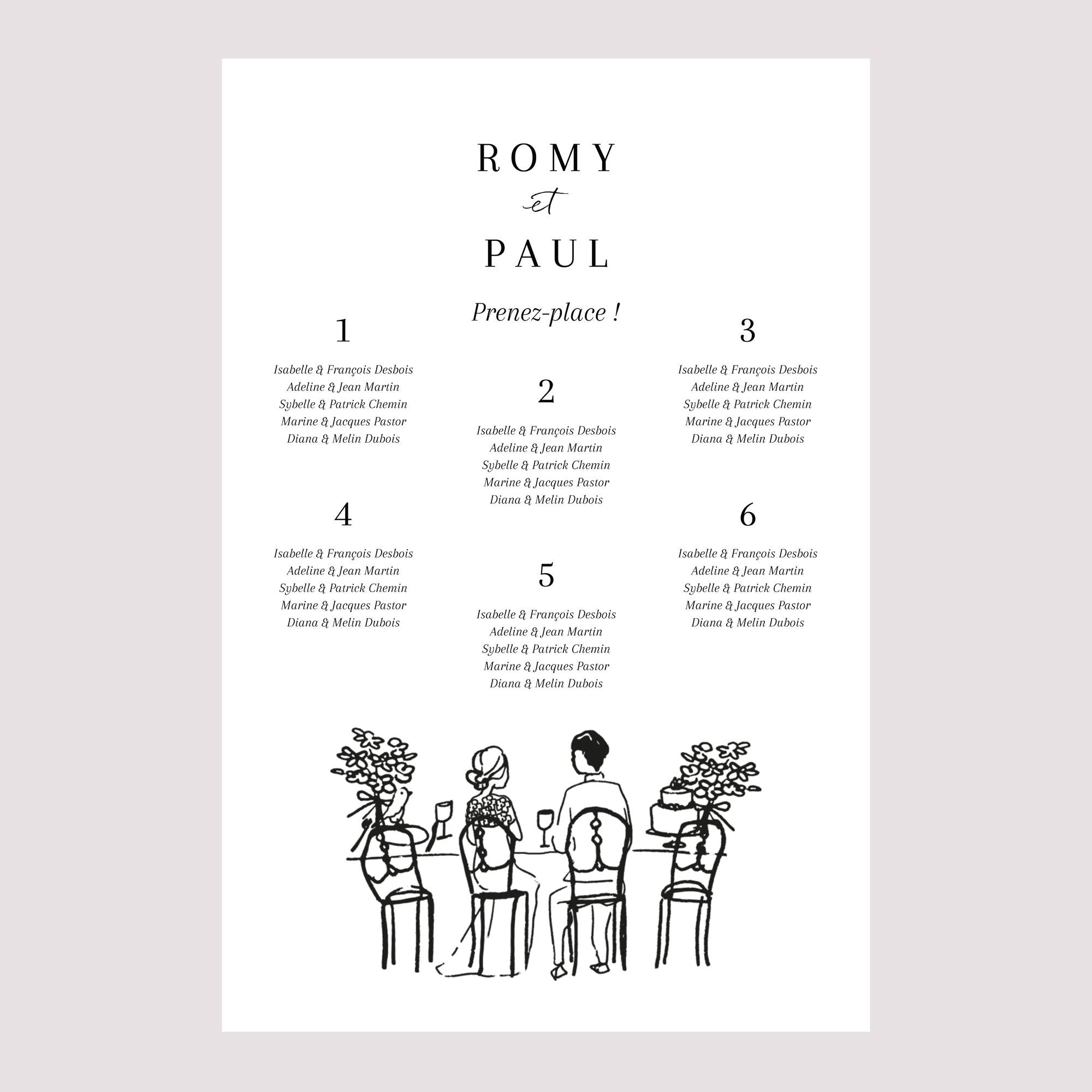 Plan de table Mariage Portrait Vive les jeunes mariés photo N° 2