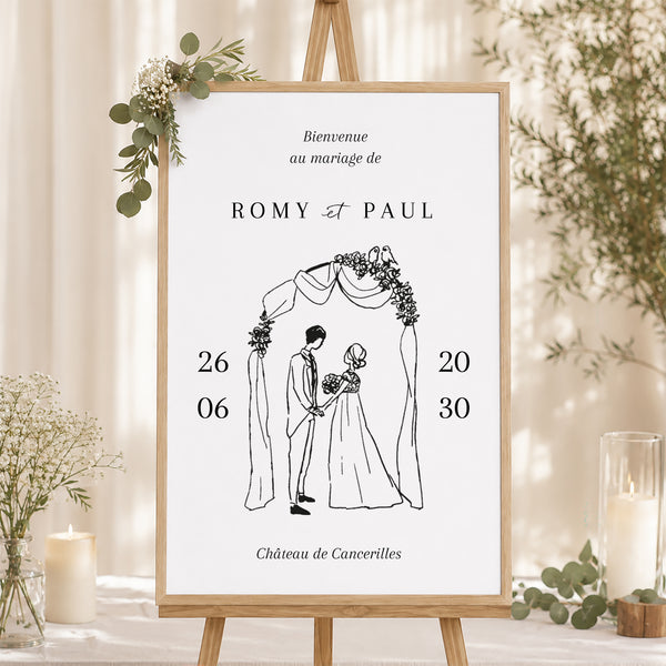 Panneau bienvenue Mariage Portrait 60 x 90 cm Vive les jeunes mariés photo
