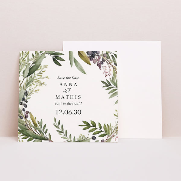 Save the date Mariage Carré Feuillage printanier photo