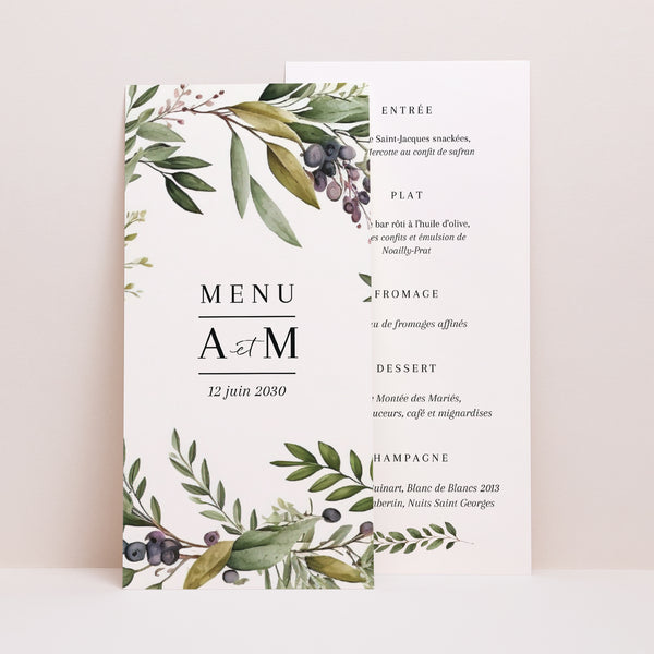 Menu Mariage Panoramique portrait Feuillage printanier photo