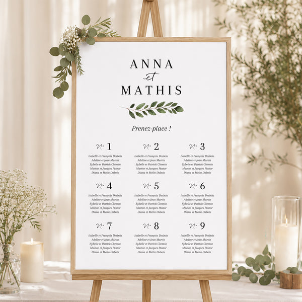 Plan de table Mariage Portrait Feuillage printanier photo