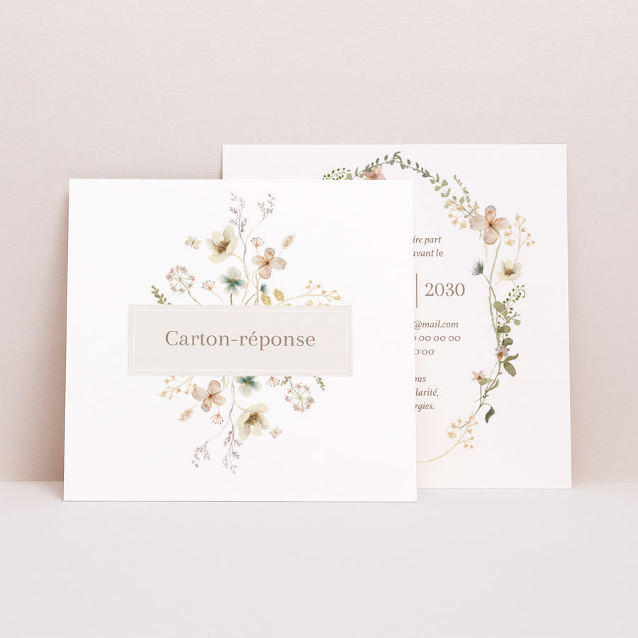 Carton réponse Mariage Carré Fleurs sauvages III photo