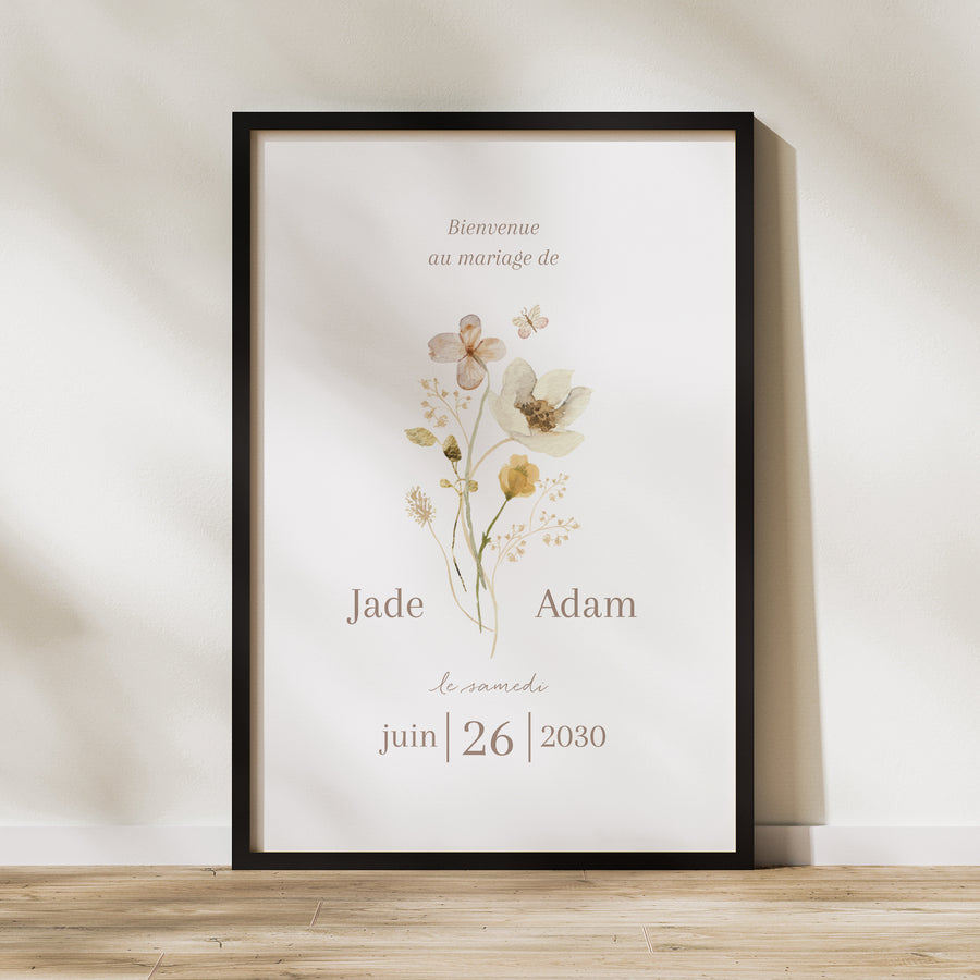 Panneau bienvenue Mariage Portrait 60 x 90 cm Fleurs sauvages III photo