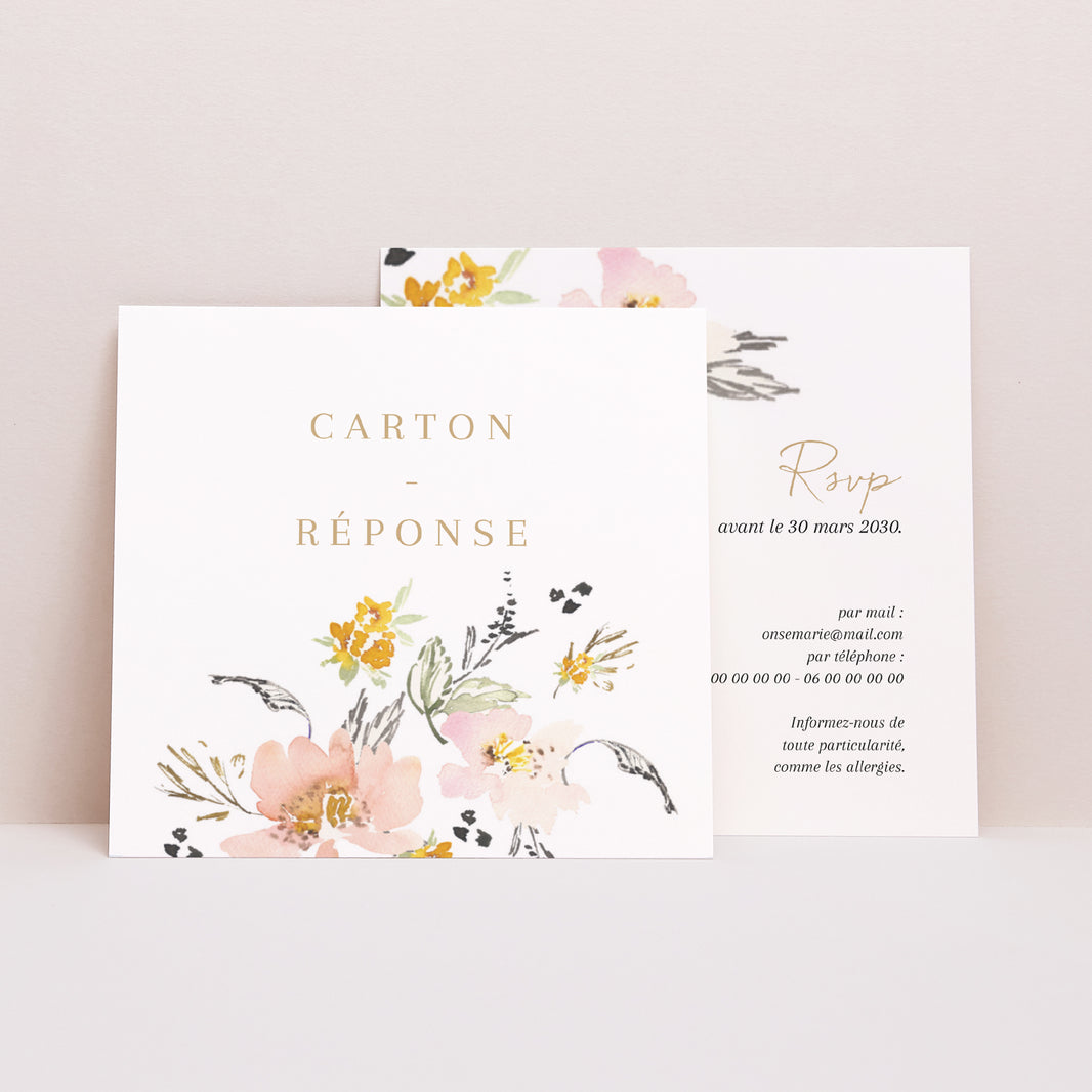 Carton réponse Mariage Carré Fleurs pop photo N° 1