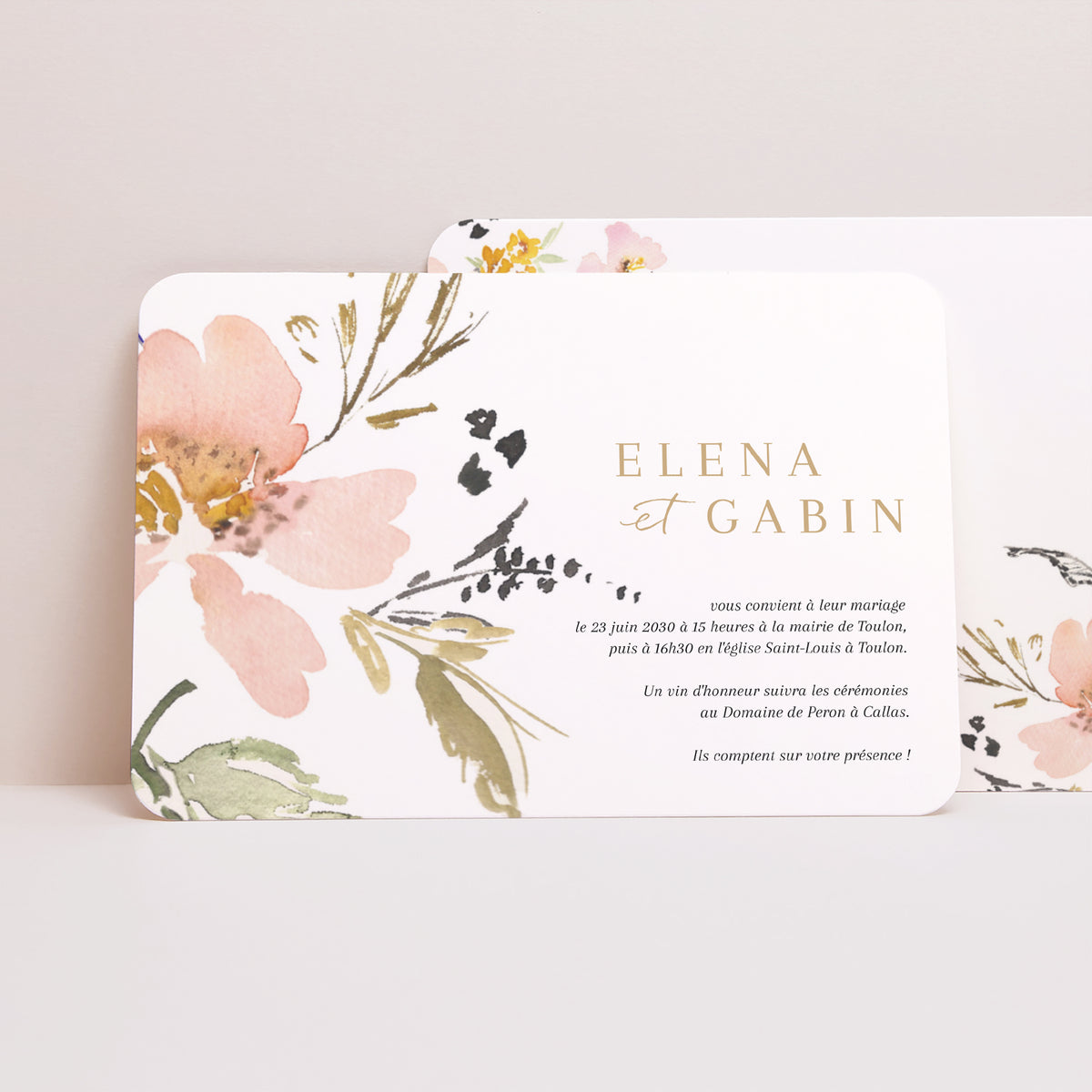 Faire-part Mariage Paysage, bords arrondis Fleurs pop photo