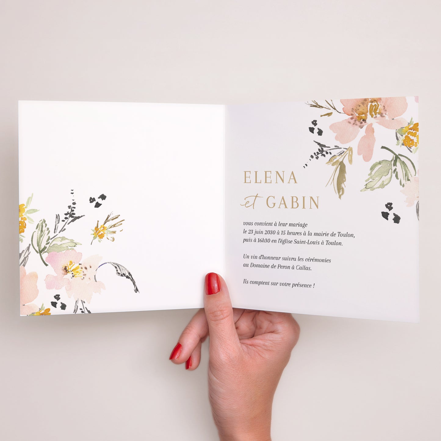 Faire-part Mariage Carré double volet Fleurs pop photo N° 2