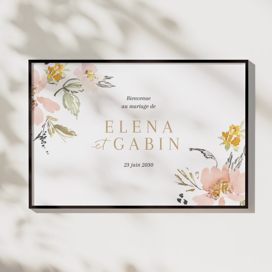 Panneau bienvenue Mariage Paysage 90 x 60 cm Fleurs pop photo