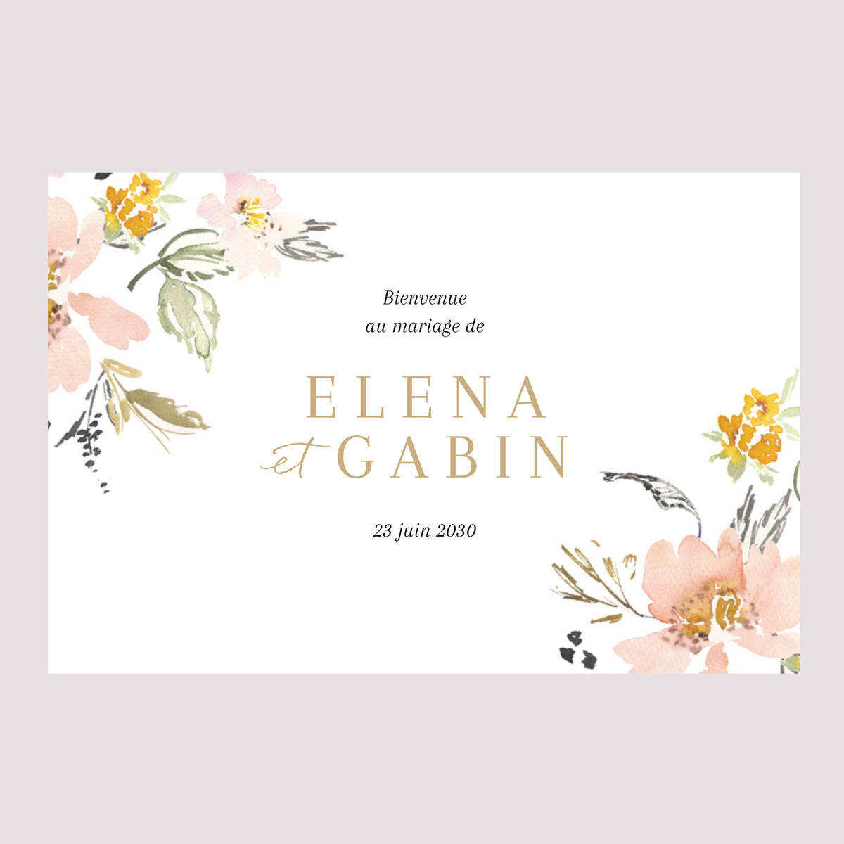 Panneau bienvenue Mariage Paysage 90 x 60 cm Fleurs pop photo N° 2