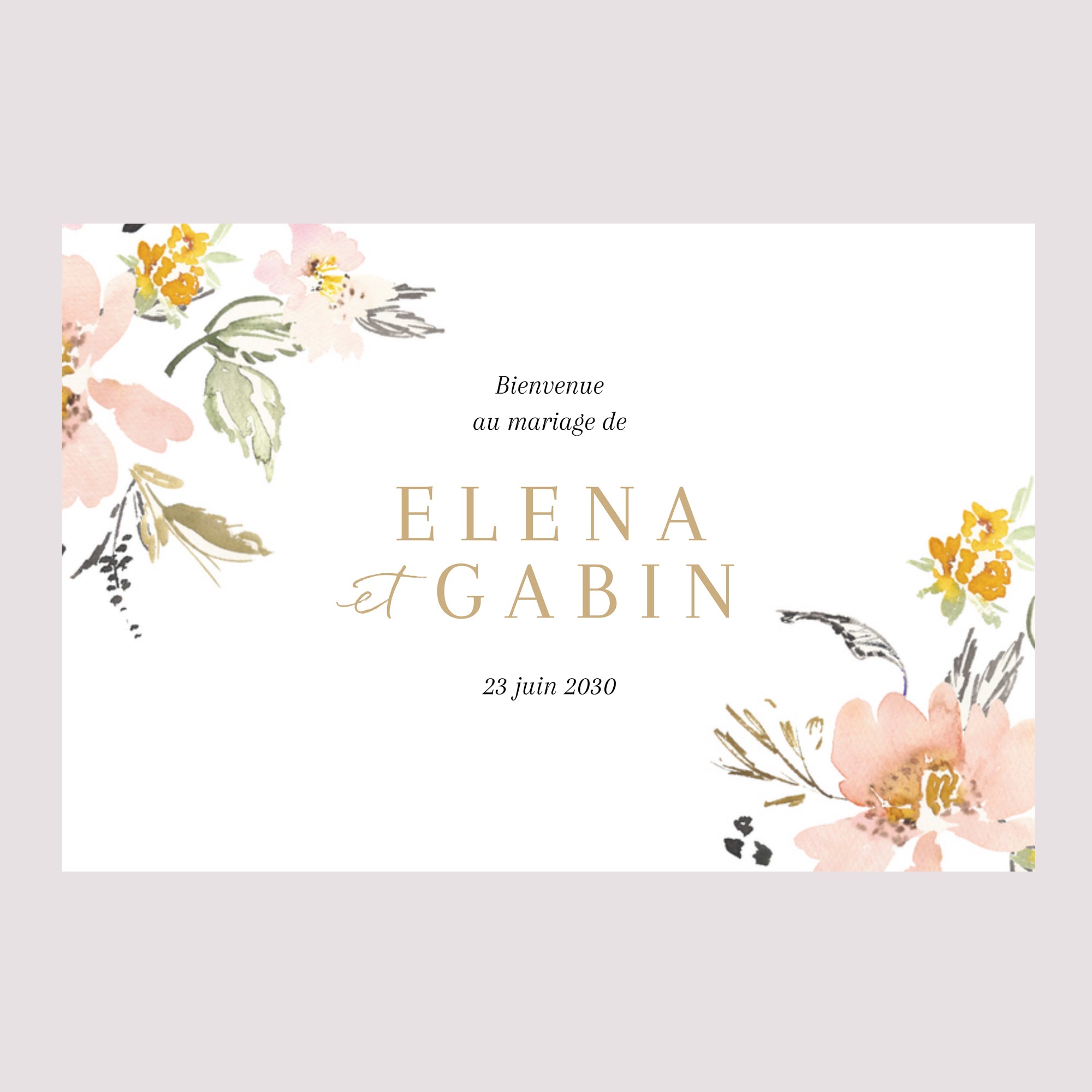 Panneau bienvenue Mariage Paysage 90 x 60 cm Fleurs pop photo N° 2