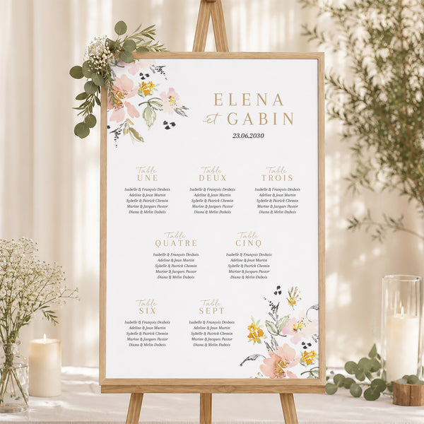 Plan de table Mariage Portrait Fleurs pop photo