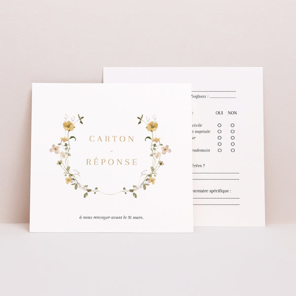 Carton réponse Mariage Carré Fleurs sauvages II photo