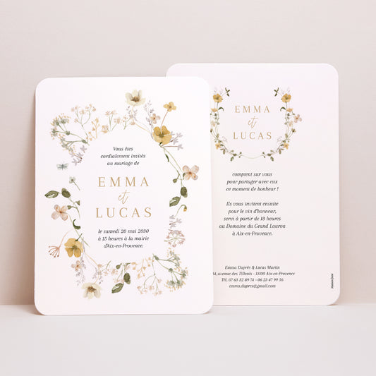 Faire-part Mariage Portrait, bords arrondis Fleurs sauvages II photo