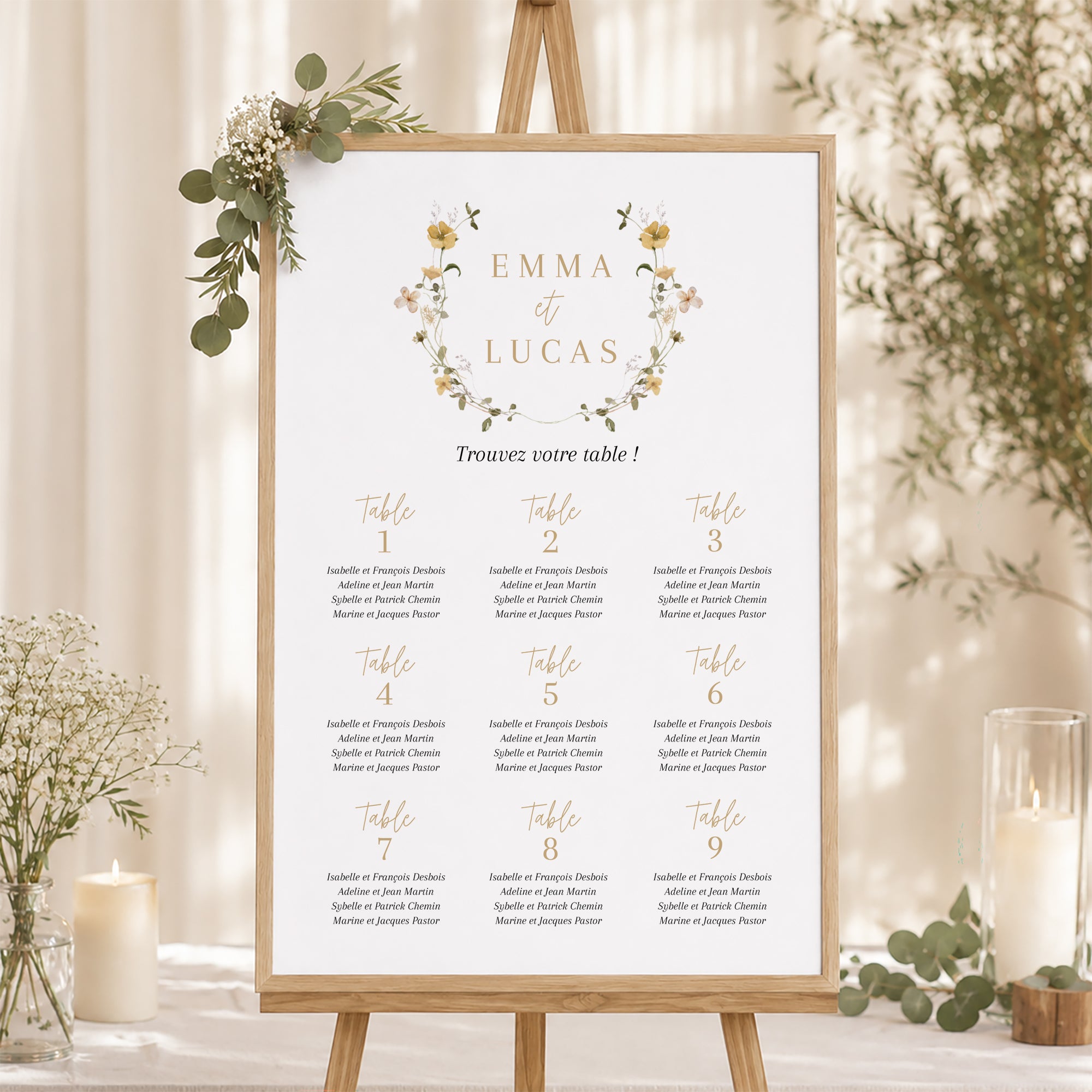 Plan de table Mariage Portrait 60 x 90 cm Fleurs sauvages II photo N° 1