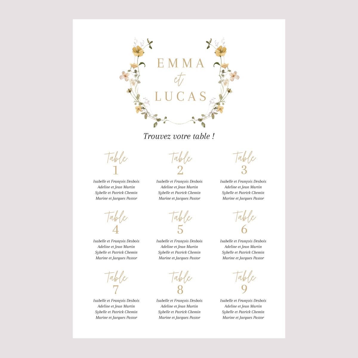Plan de table Mariage Portrait 60 x 90 cm Fleurs sauvages II photo N° 2