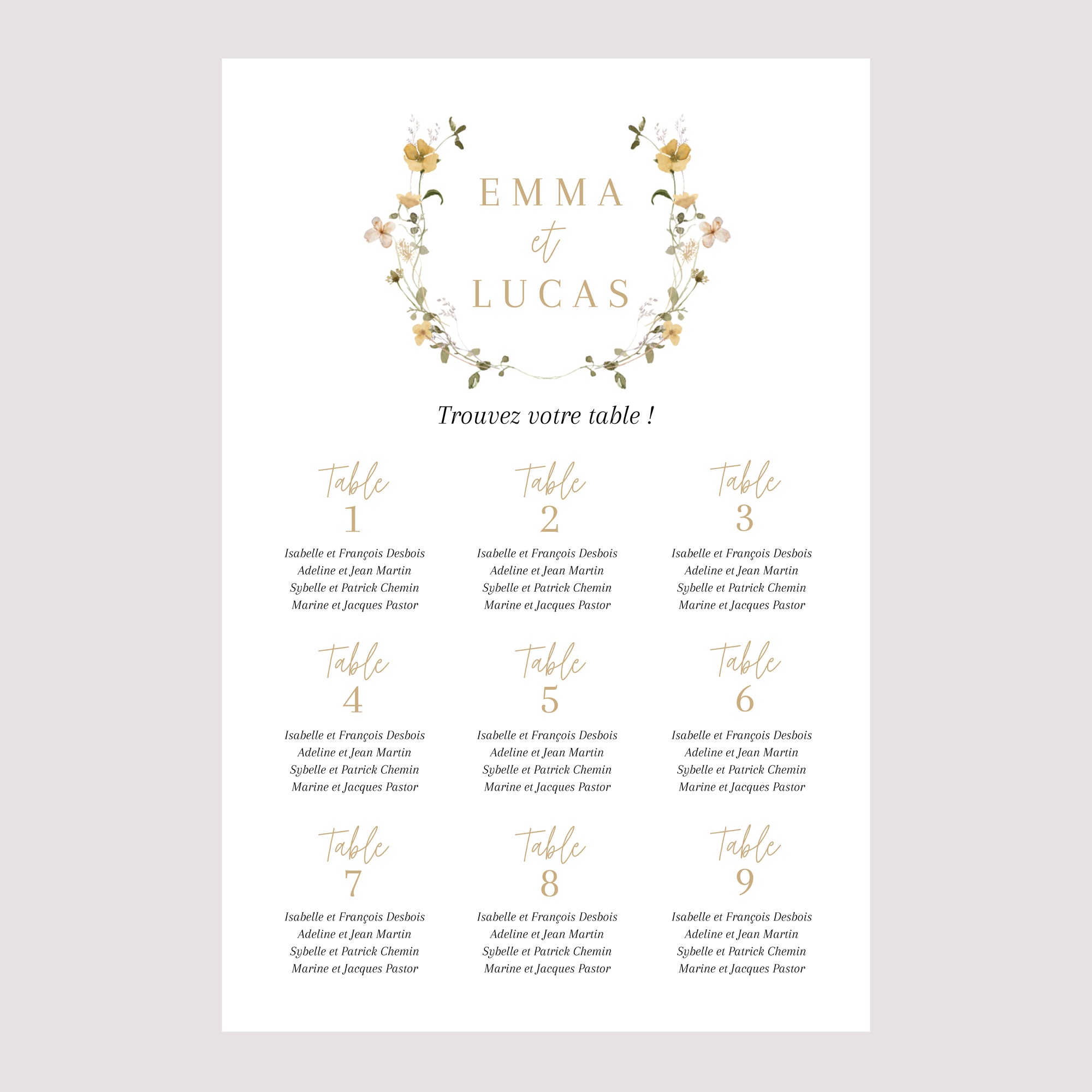 Plan de table Mariage Portrait 60 x 90 cm Fleurs sauvages II photo N° 2