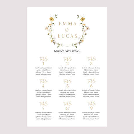 Plan de table Mariage Portrait 60 x 90 cm Fleurs sauvages II