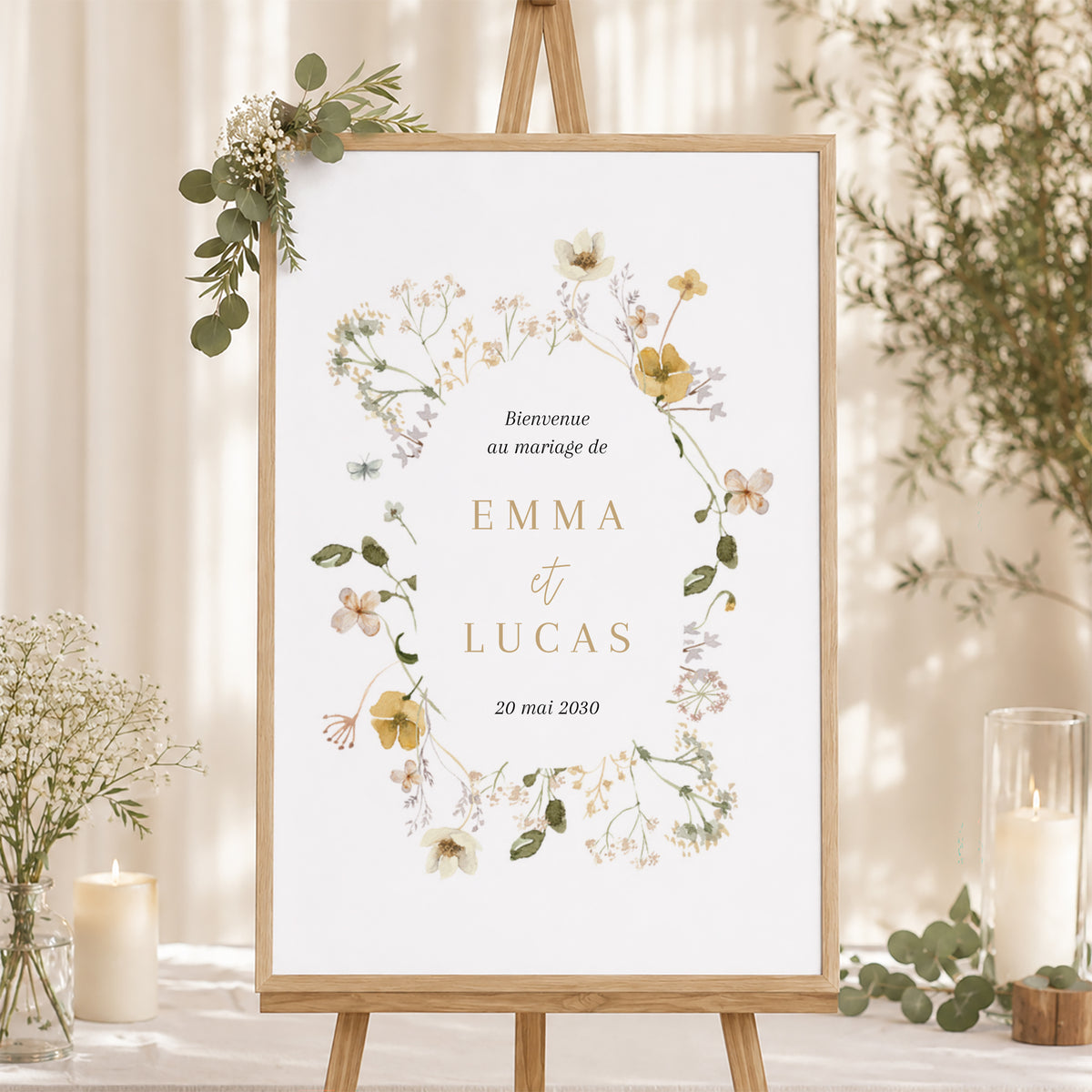 Panneau bienvenue Mariage Portrait 60 x 90 cm Fleurs sauvages II photo N° 1