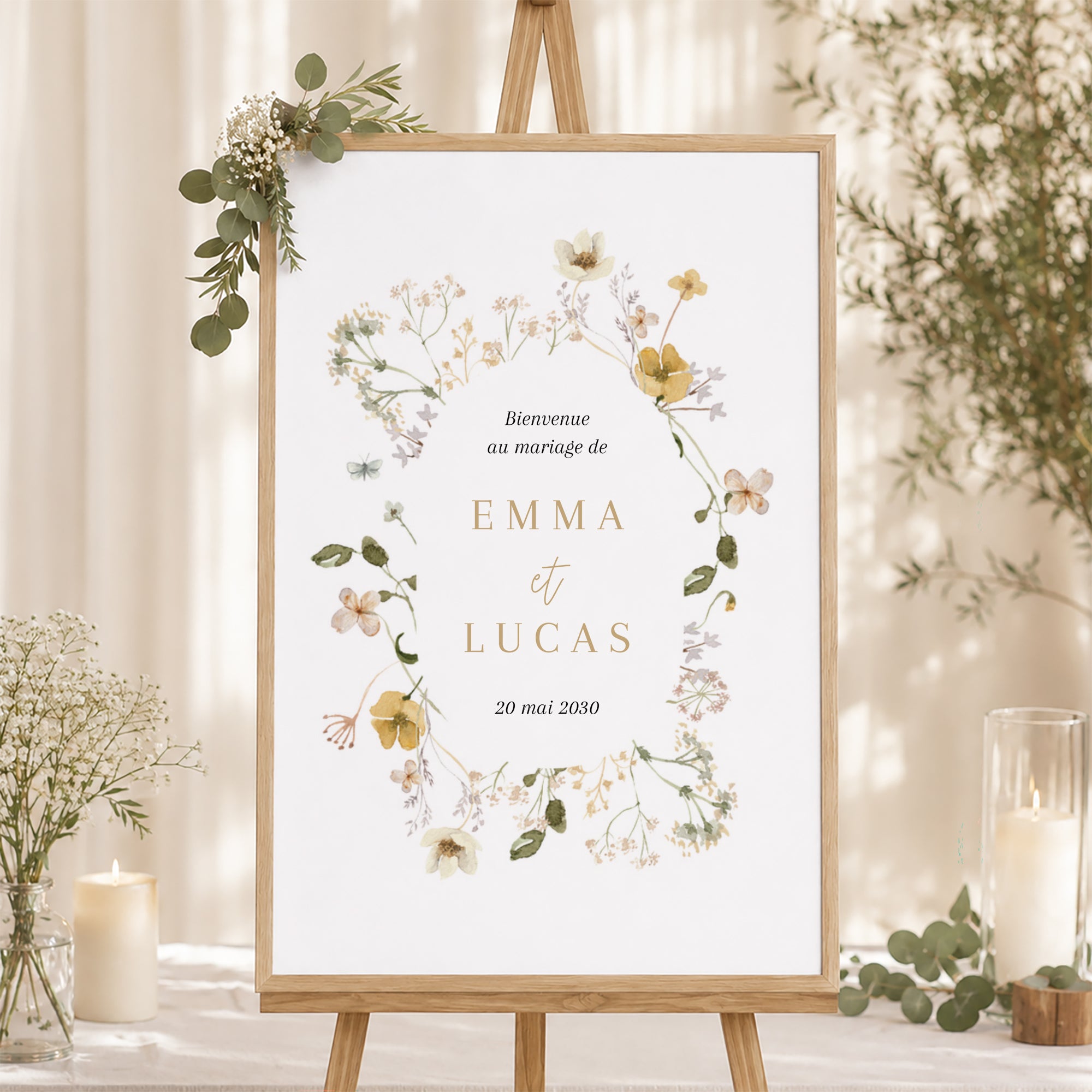 Panneau bienvenue Mariage Portrait 60 x 90 cm Fleurs sauvages II photo N° 1