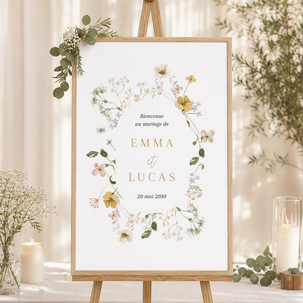 Panneau bienvenue Mariage Portrait 60 x 90 cm Fleurs sauvages II photo