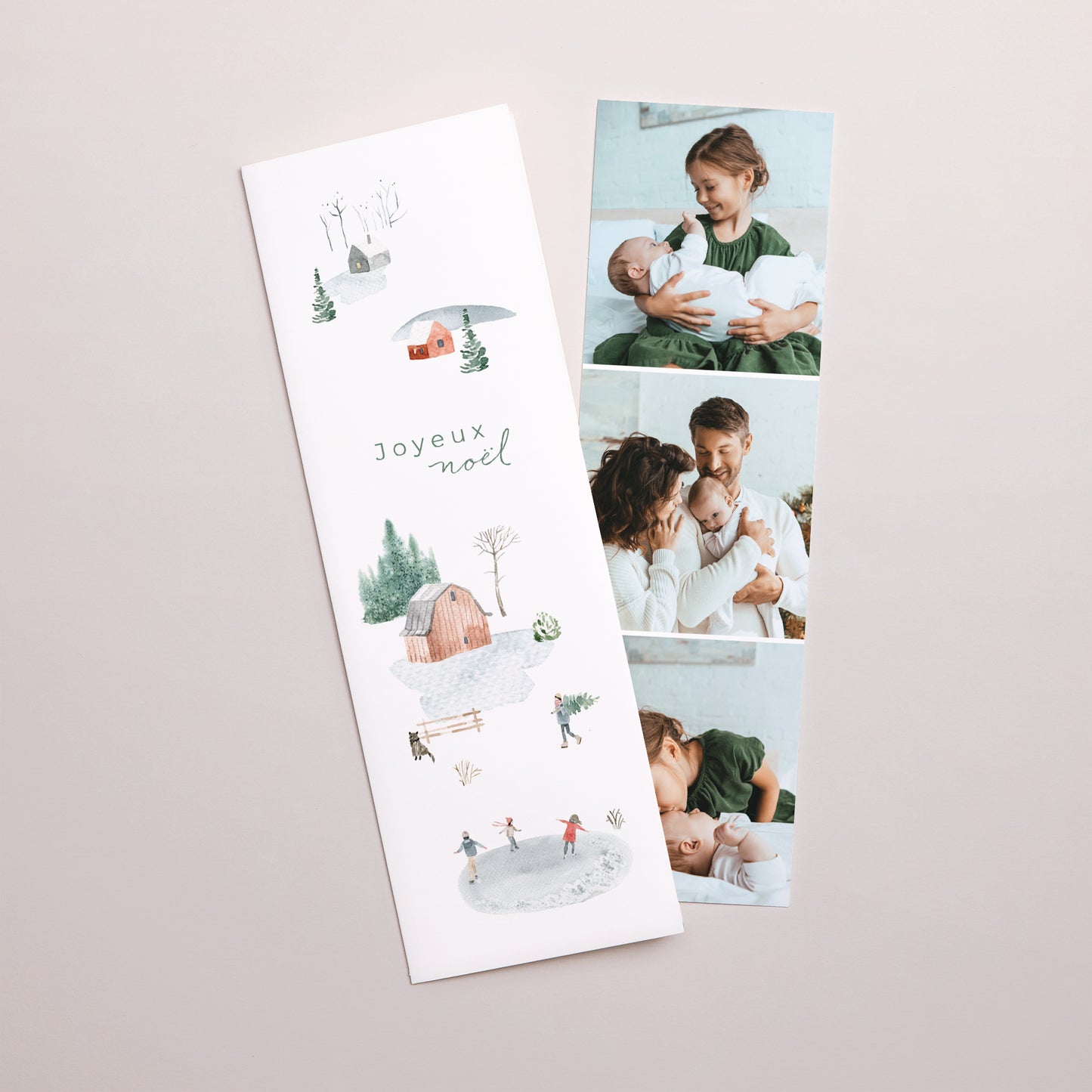 Carte de Noel Fin d'année Marque-page photo Village enneigé photo N° 1