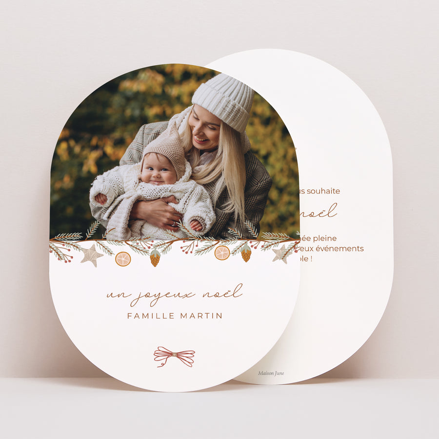 Carte de Noel Fin d'année Ovale Guirlande d'hiver photo