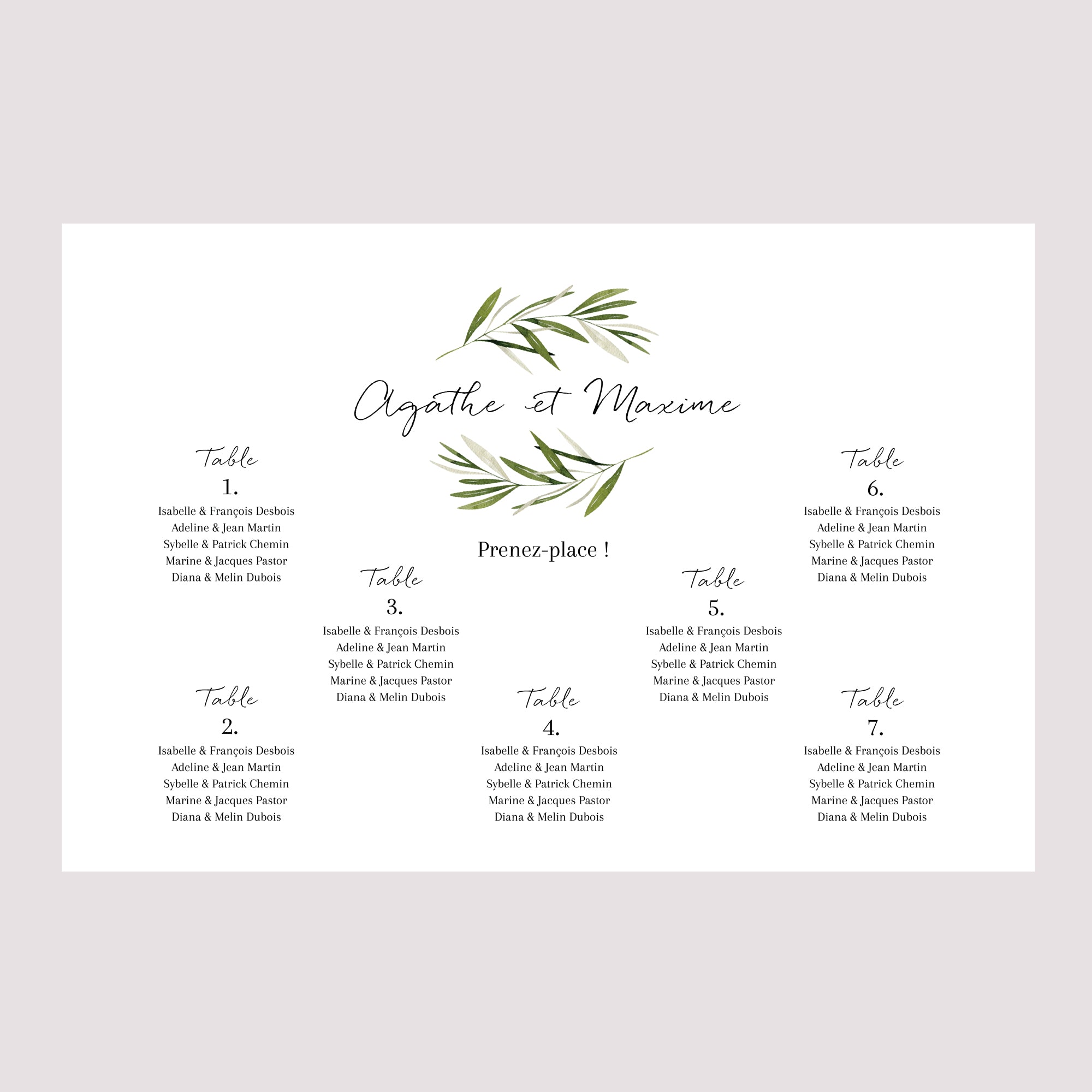 Plan de table Mariage Paysage 90 x 60 cm Branche d'olivier III photo N° 2