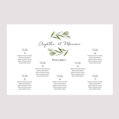 Plan de table Mariage Paysage 90 x 60 cm Branche d'olivier III