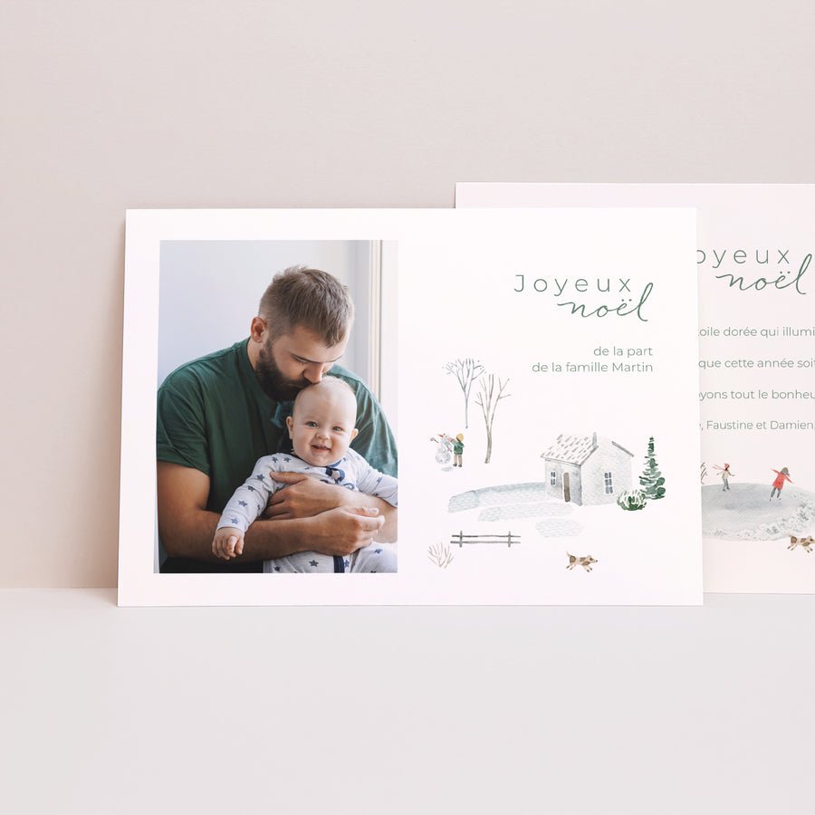 Carte de Noel Fin d'année Paysage Chalet d'hiver photo