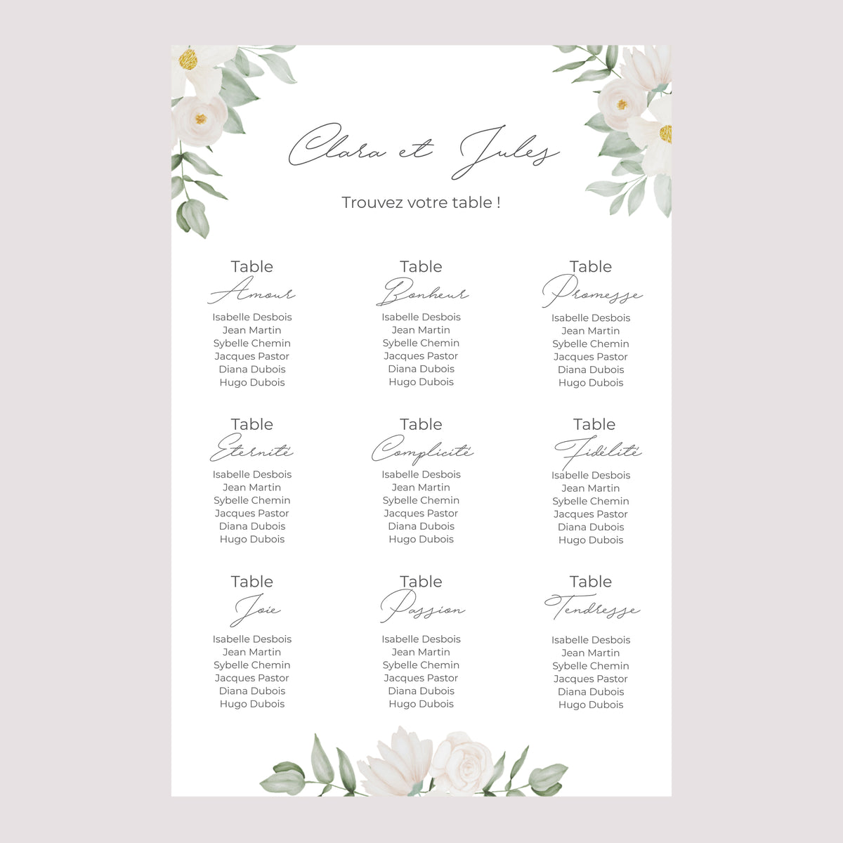Plan de table Mariage Portrait 60 x 90 cm Romance II photo N° 2
