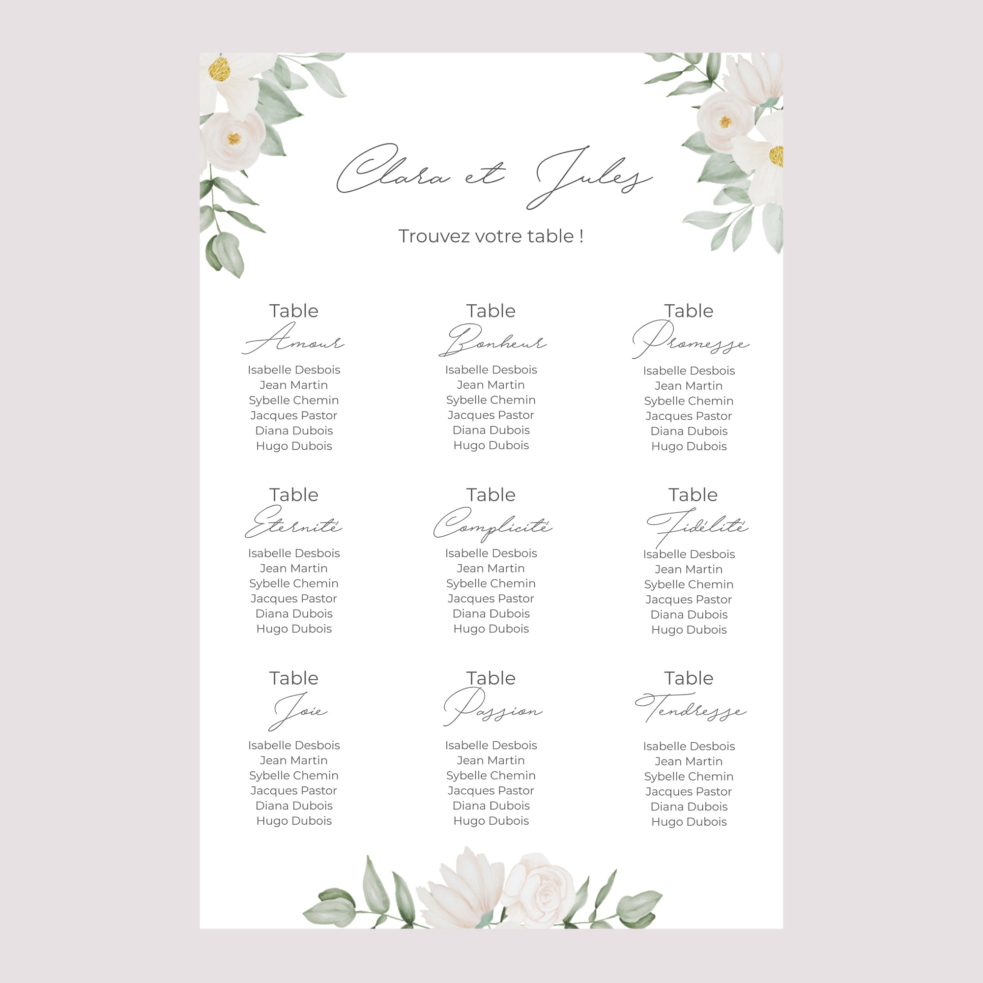 Plan de table Mariage Portrait 60 x 90 cm Romance II photo N° 2
