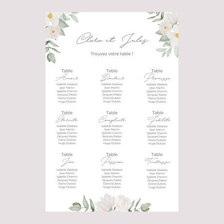 Plan de table Mariage Portrait 60 x 90 cm Romance II