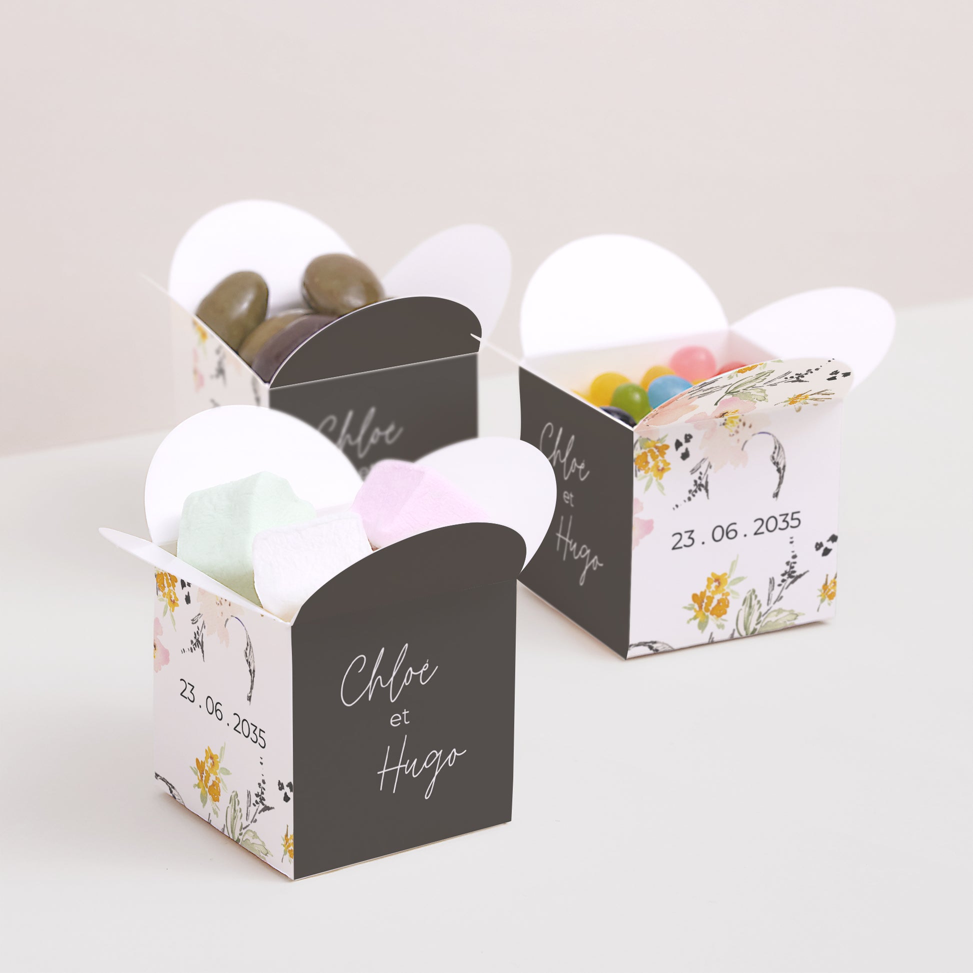 Boîte à dragées Mariage Ouverture papillon Fleurs pop II photo N° 3