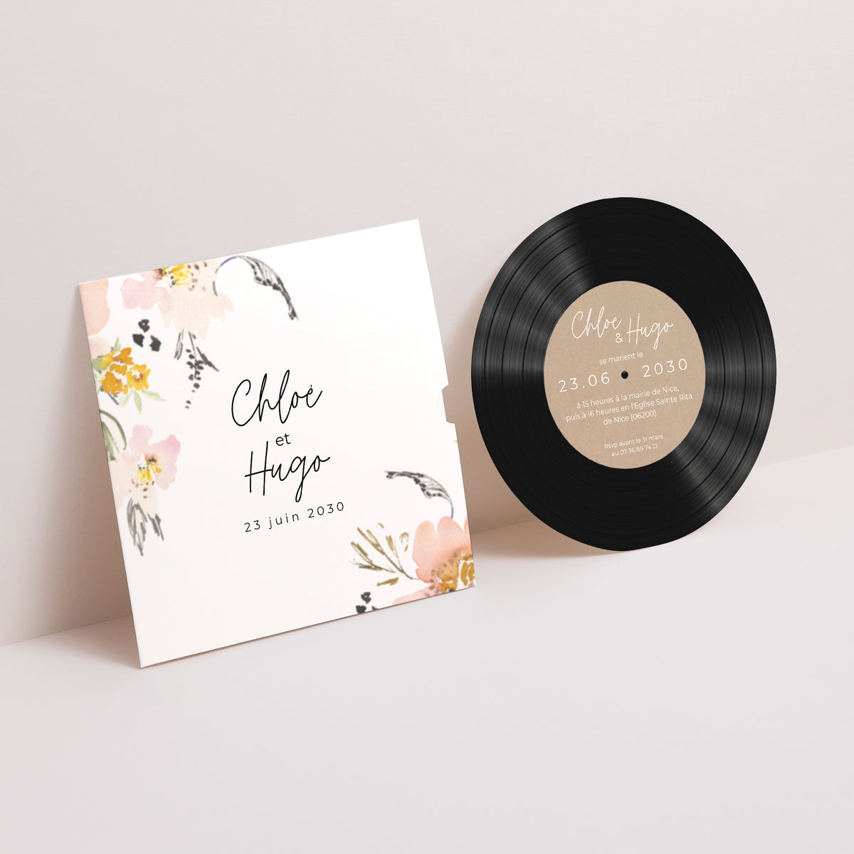 Faire-part Mariage Pochette disque Fleurs pop II photo