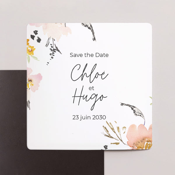 Save the date Mariage Lot de 9, magnétique Fleurs pop II photo